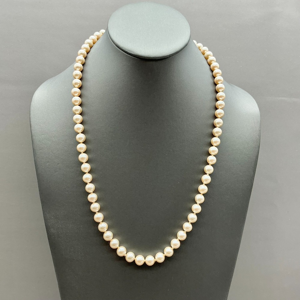 Vintage Marvella Faux Pearl Necklace 22" Cream Beaded Strand Gold Tone Clasp